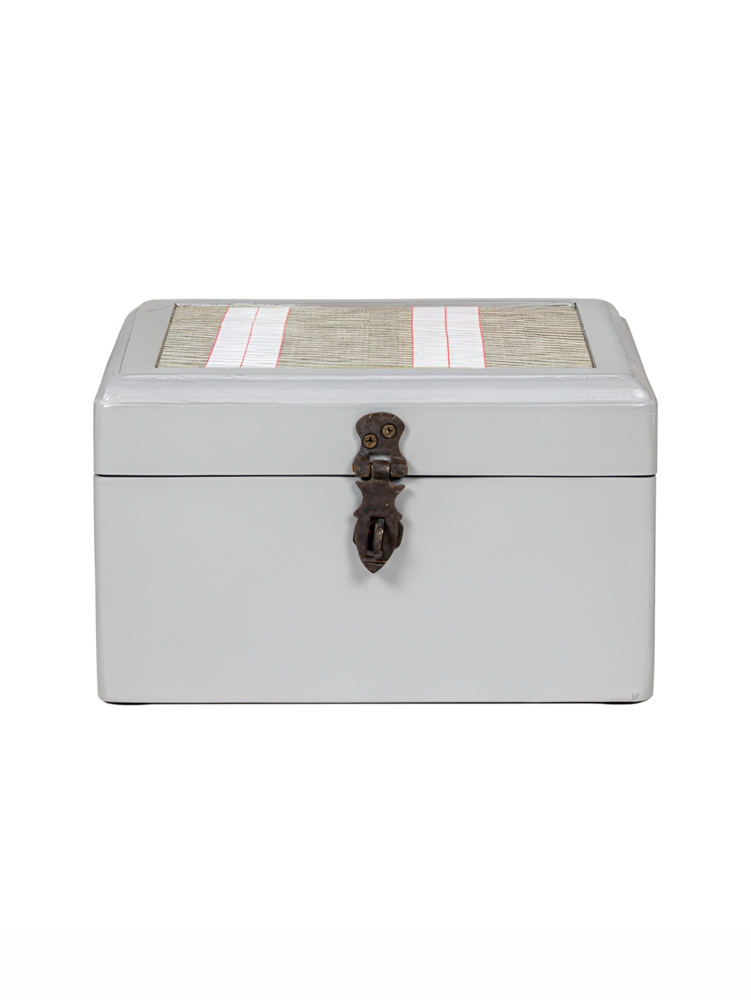 Contrast Living Brown and Grey Striped Printed Wooden Regular Jewellery Organiser