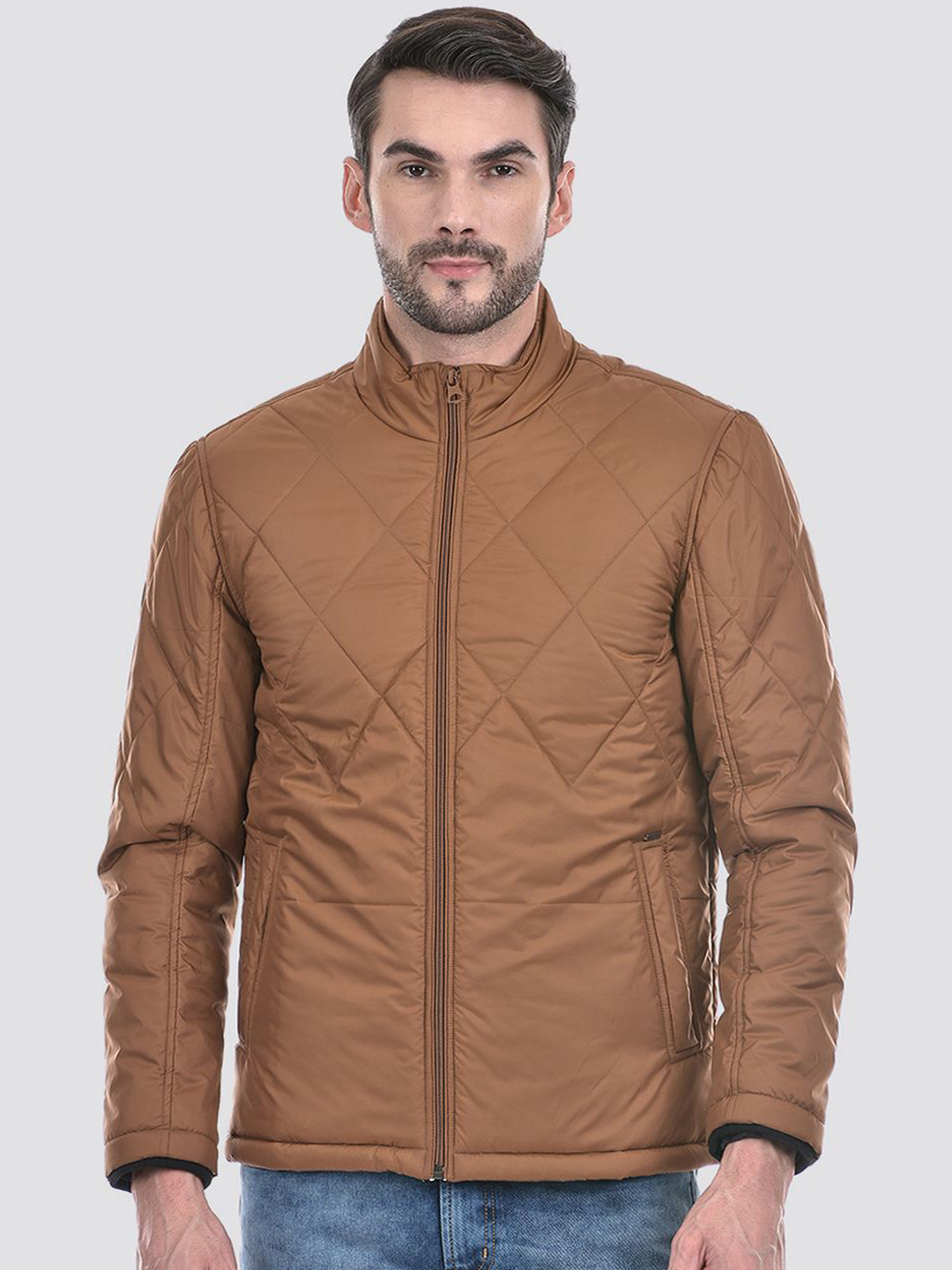 Numero Uno Men Mock Collar Solid Casual Quilted Jacket