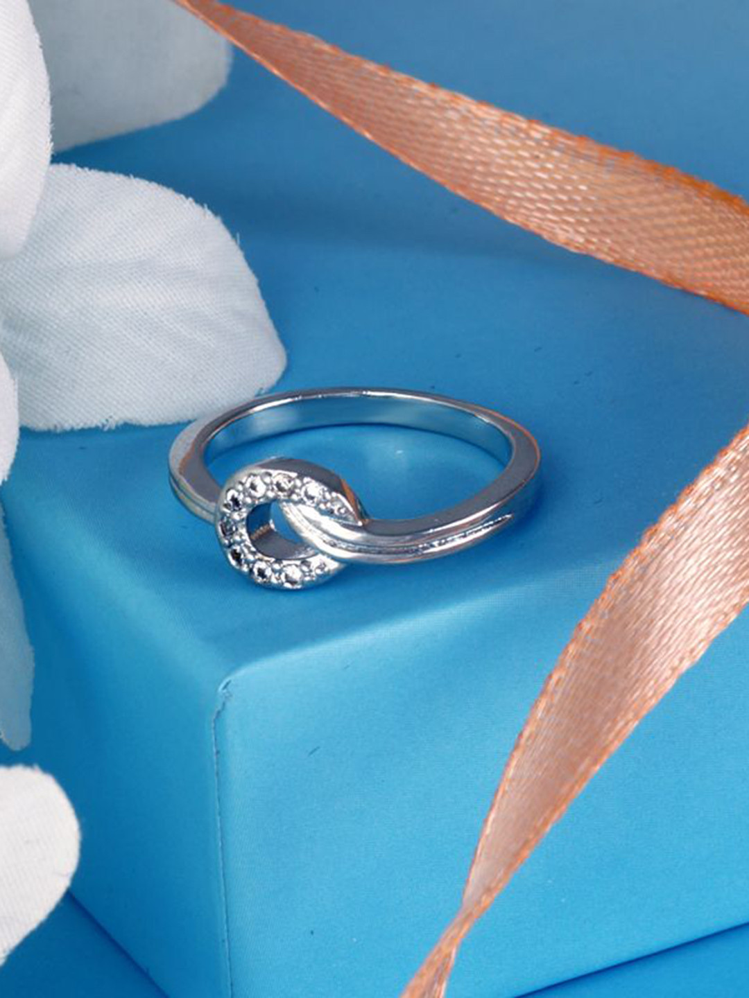 Tuanz Silver Jewelry 925 Sterling Silver Rhodium-Plated CZ-Studded Omni Circle Finger Ring