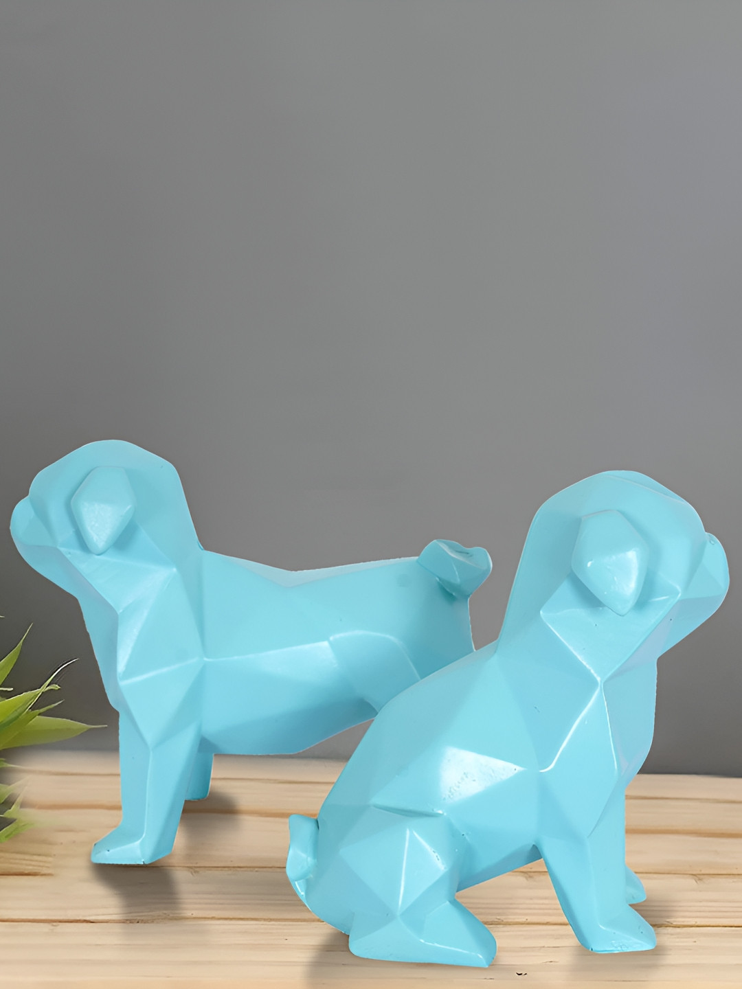 Zart Blue Polyresin Matte Garden Set of 2 Medium Showpieces - 5.2 Inches