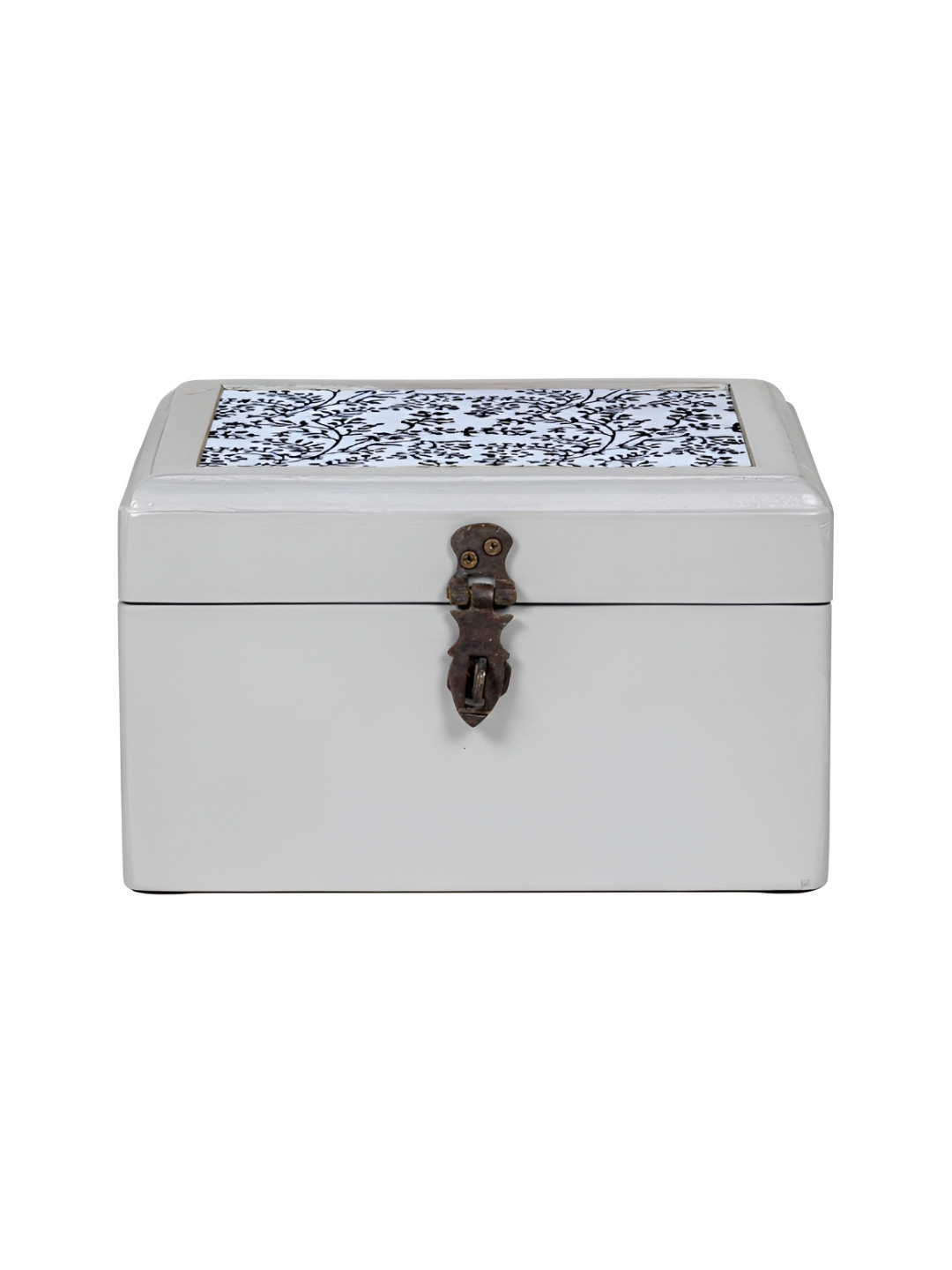 Contrast Living Black and White Floral Printed Wooden Regular Jewellery Organiser