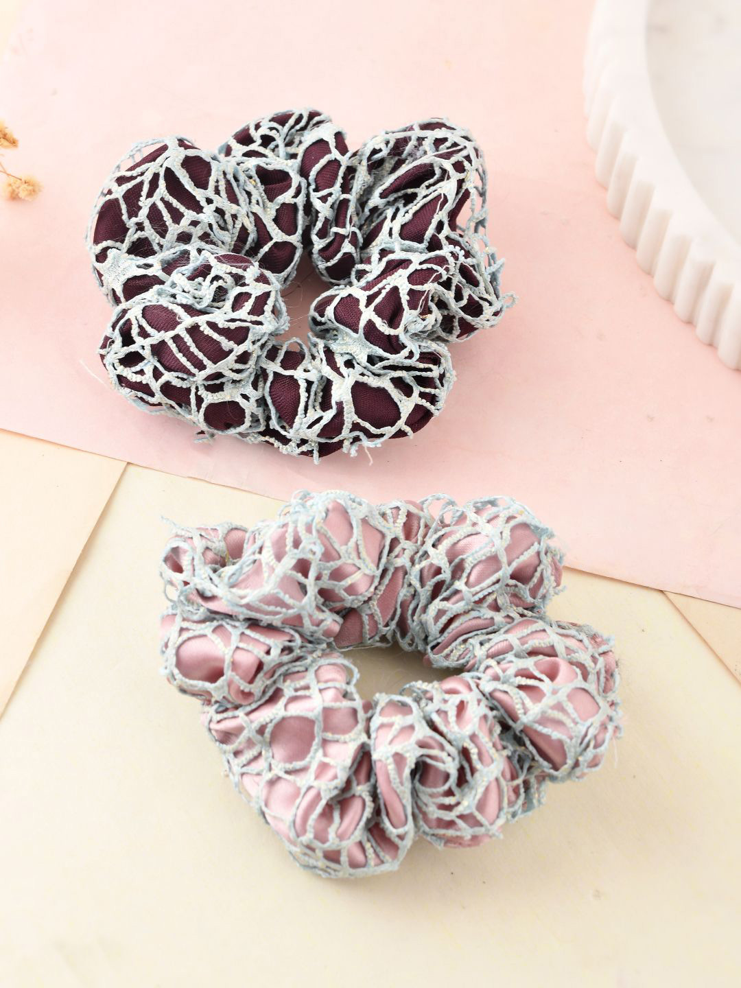 Silvermerc Designs Women Set of 2 Satin Crochet Ponytail Holders