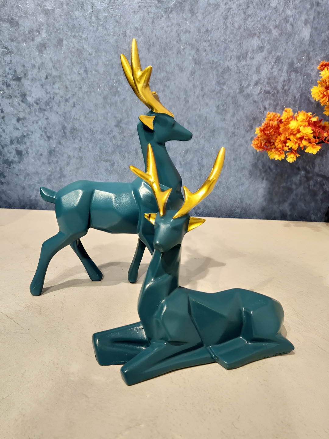 Zart Green Polyresin Glossy Home Office Set of 2 Small Showpieces - 3.9 Inches