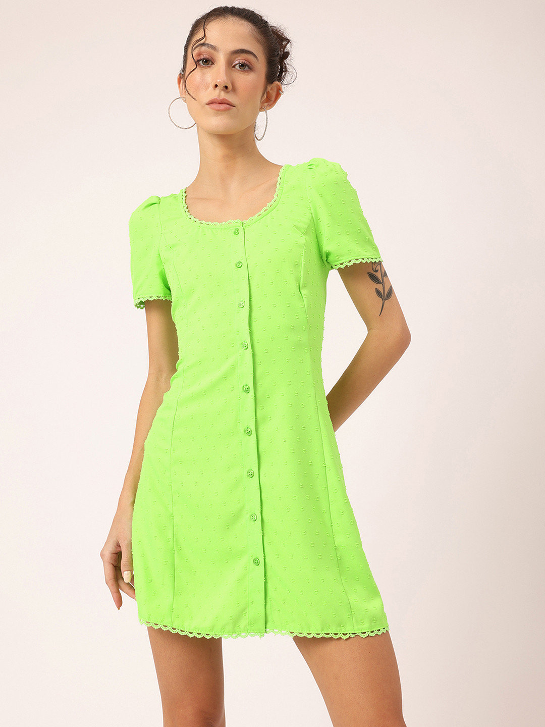 DressBerry Dobby Detail Back Tie-up A-Line Mini Dress