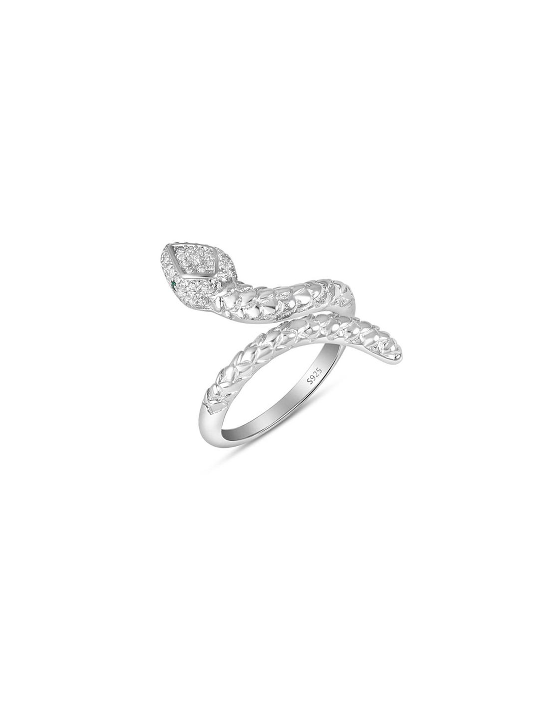 Tuanz Silver Jewelry 925 Sterling Silver Rhodium-Plated CZ Stone-Studded Serpent Ring