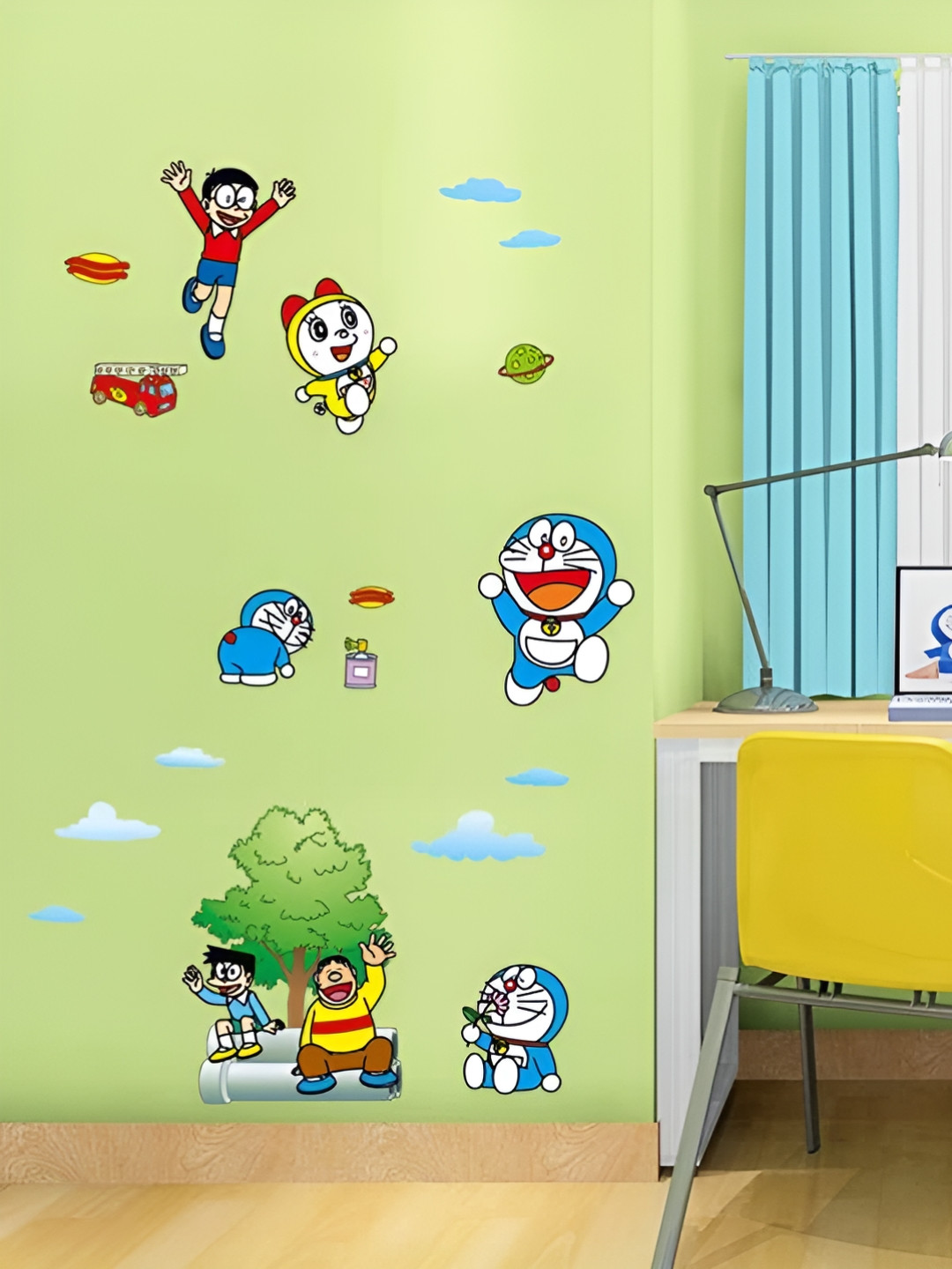 Asian royal Blue & Red Doremon Printed Waterproof Wall Sticker