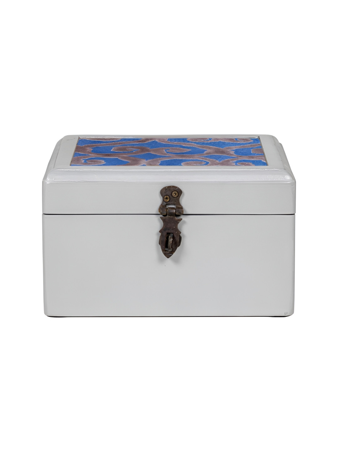 Contrast Living Blue and Brown Abstract Printed Wooden Regular Jewellery Organiser