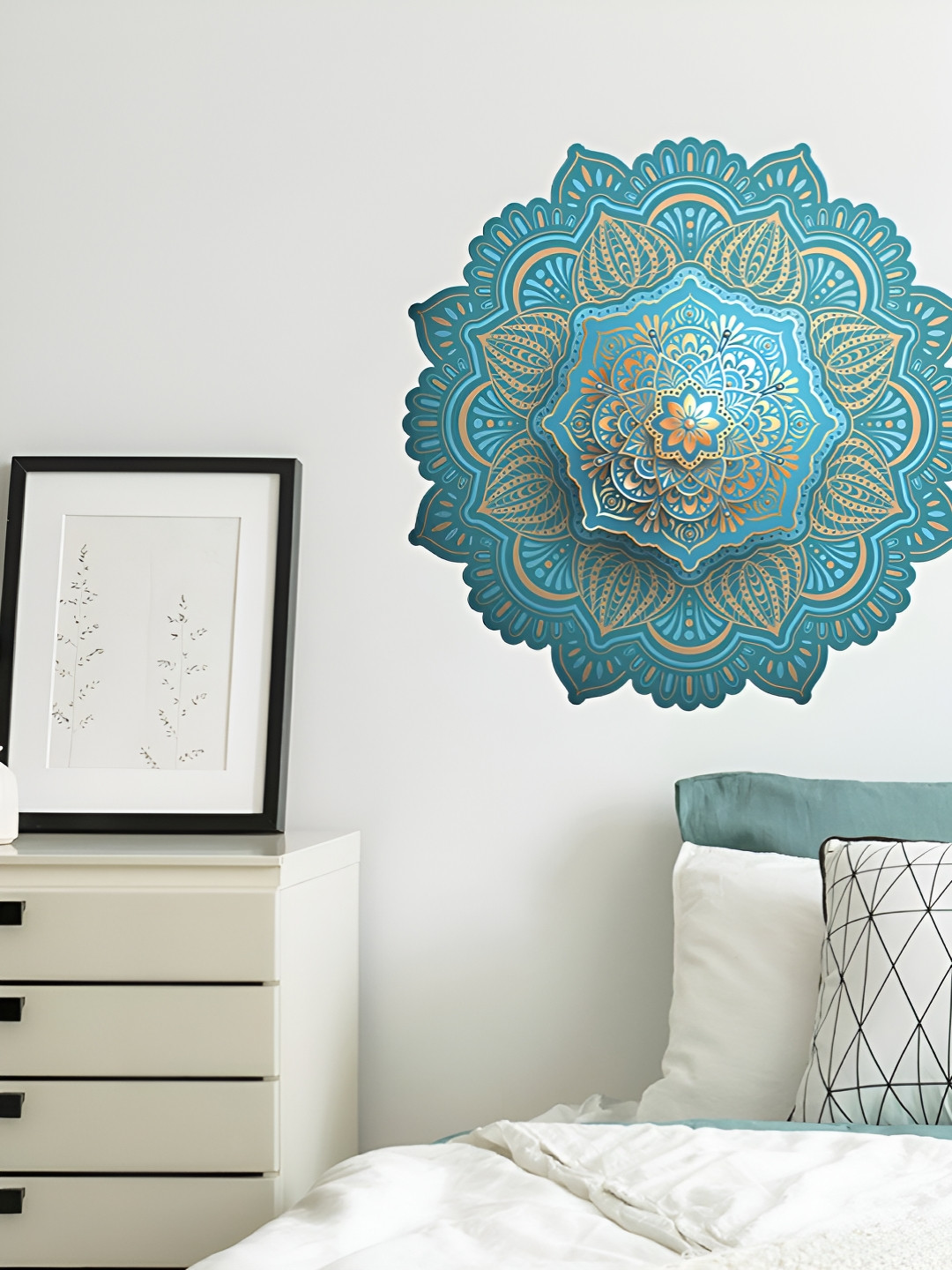 Asian royal Teal & Gold Floral Printed Water Proof Wall Sticker