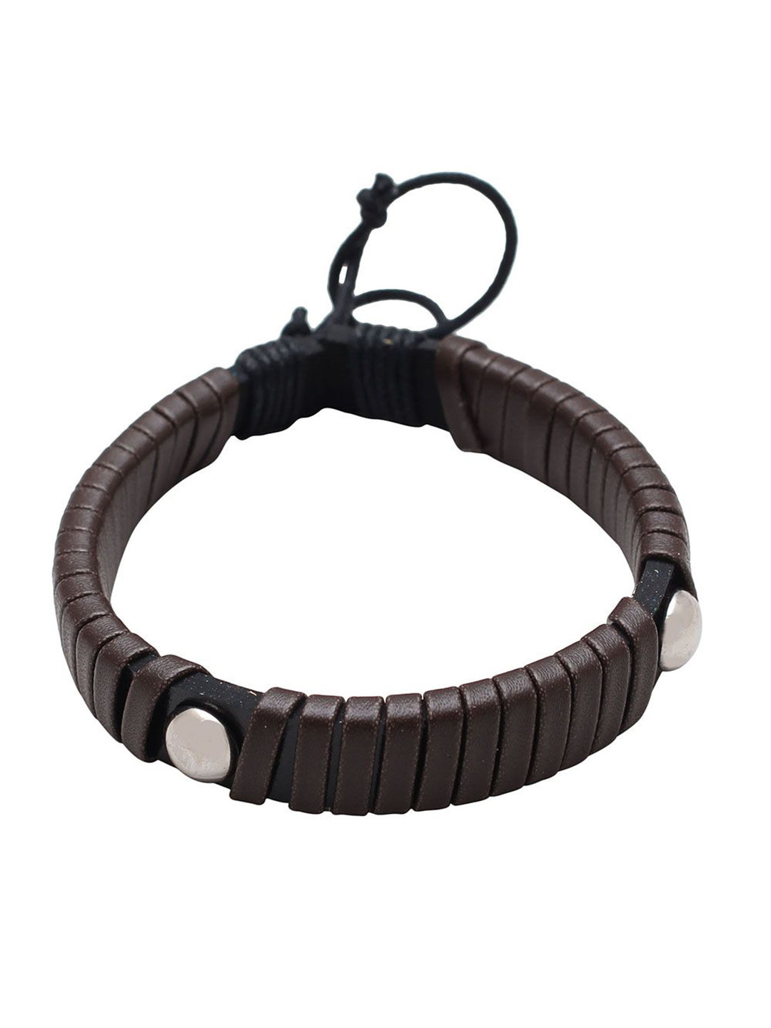 MEMOIR Unisex Cuban Faux leather With Steel Studs Elasticated Bracelet