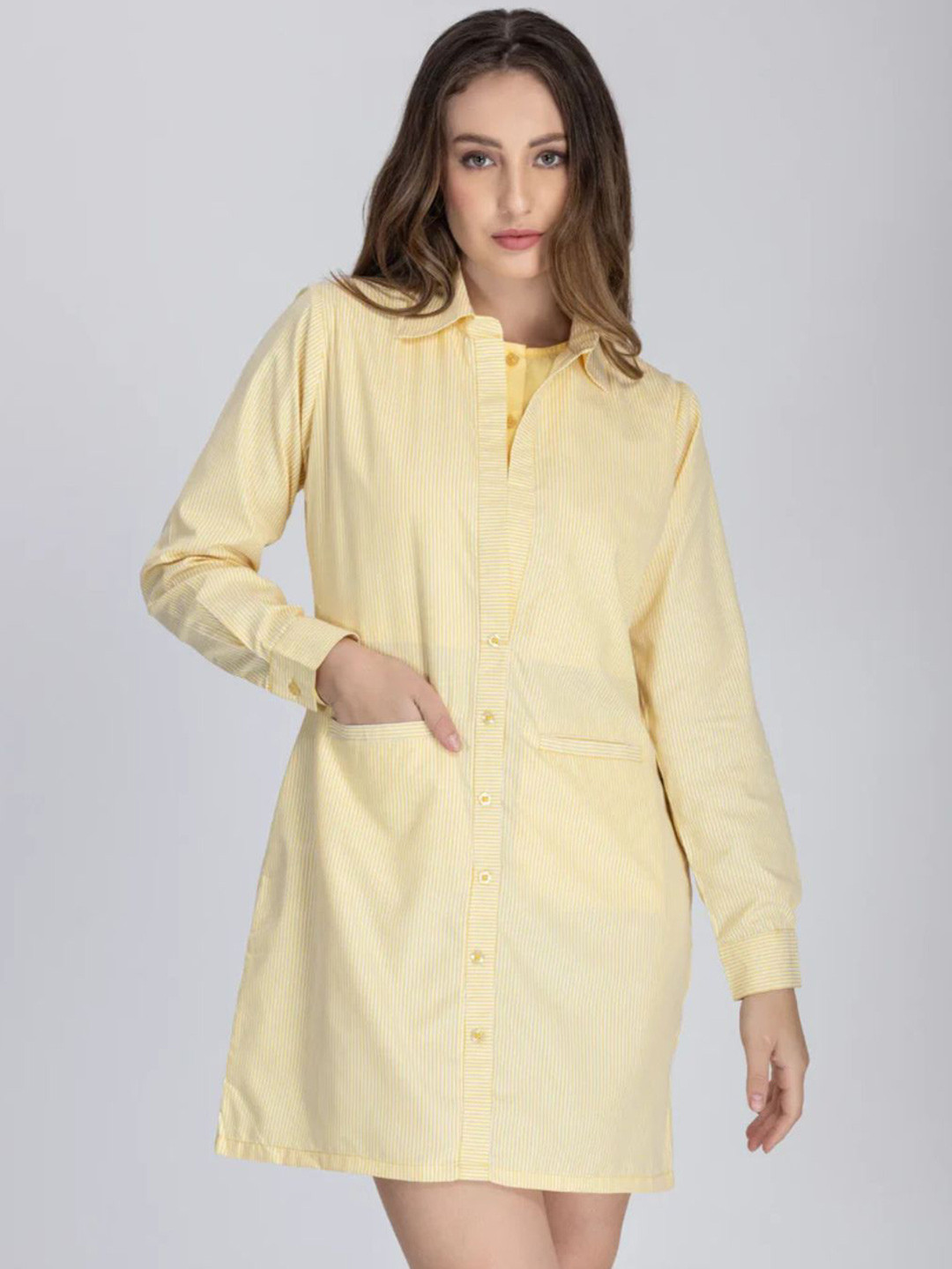 DESIGNS BY QUEEN BEE Women Cotton Striped Shirt Mini Dress