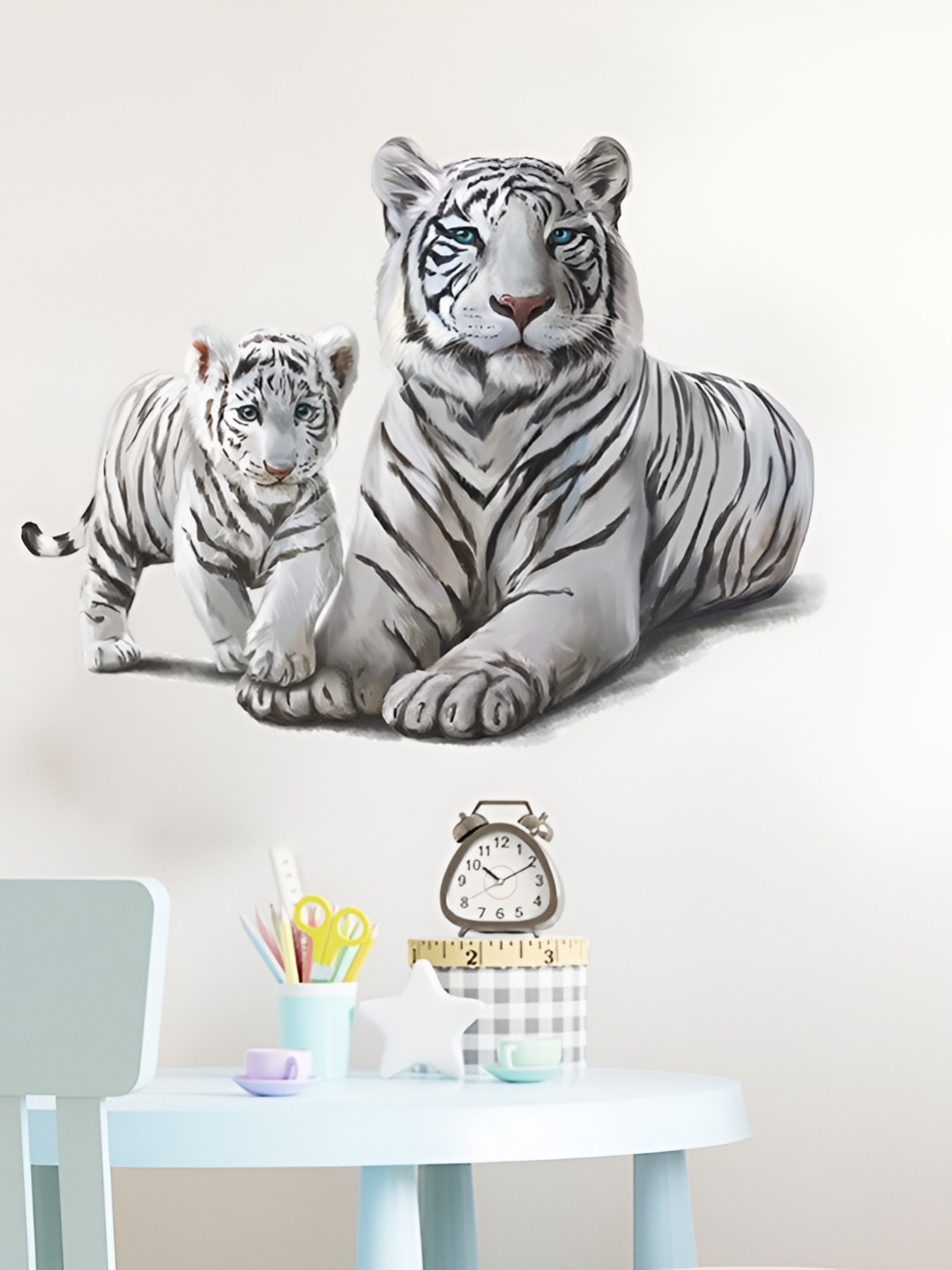 Asian royal White & Black Tiger & Cub Printed Wall Sticker