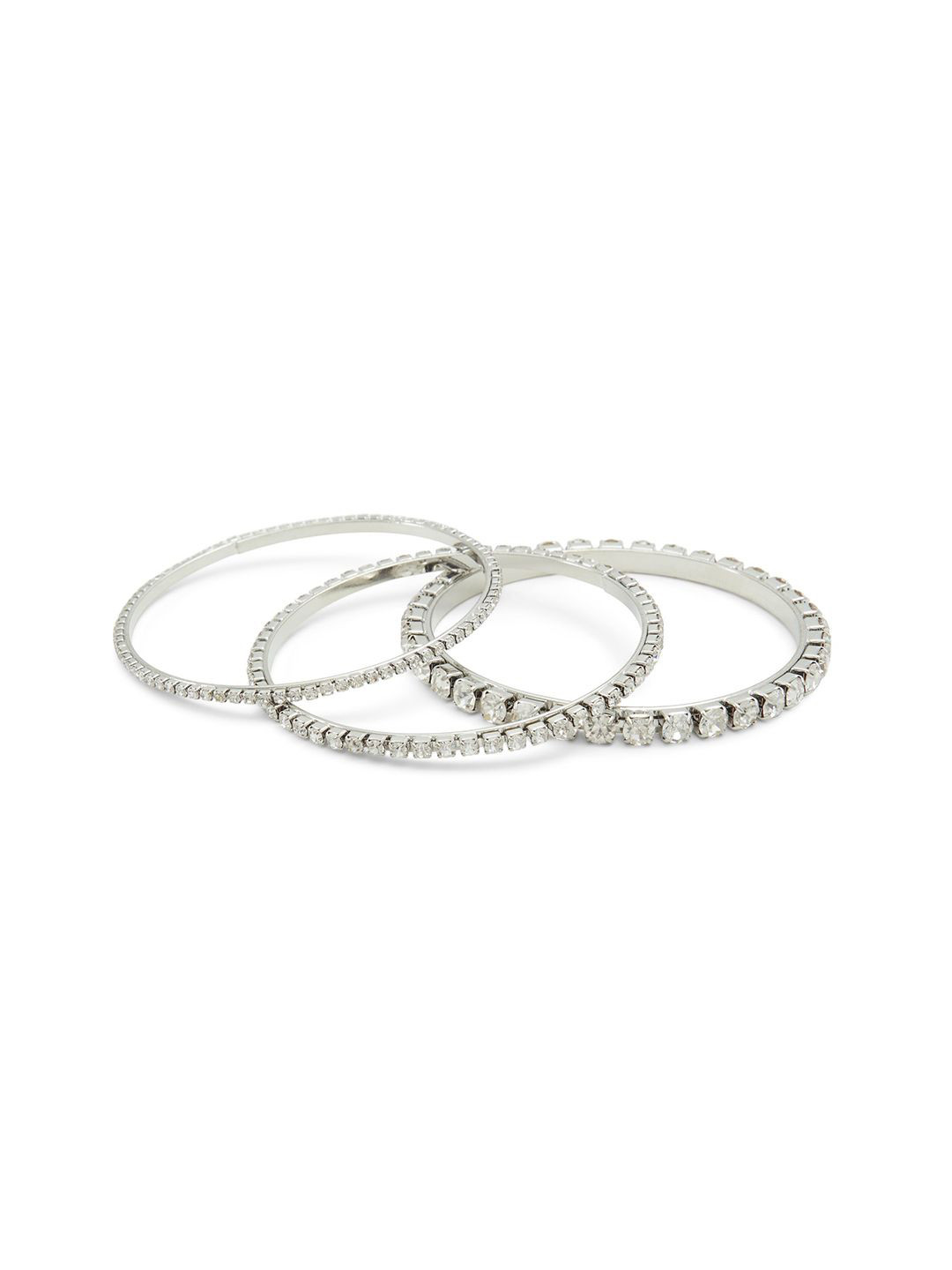 ALDO Set Of 3 Silver American Diamond Studded Bangles