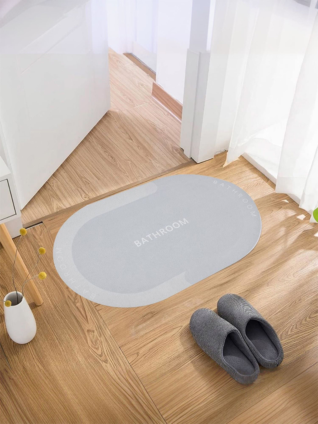 Kuber Industries Light Blue & White Printed 150 GSMAnti-Skid Bath Rugs