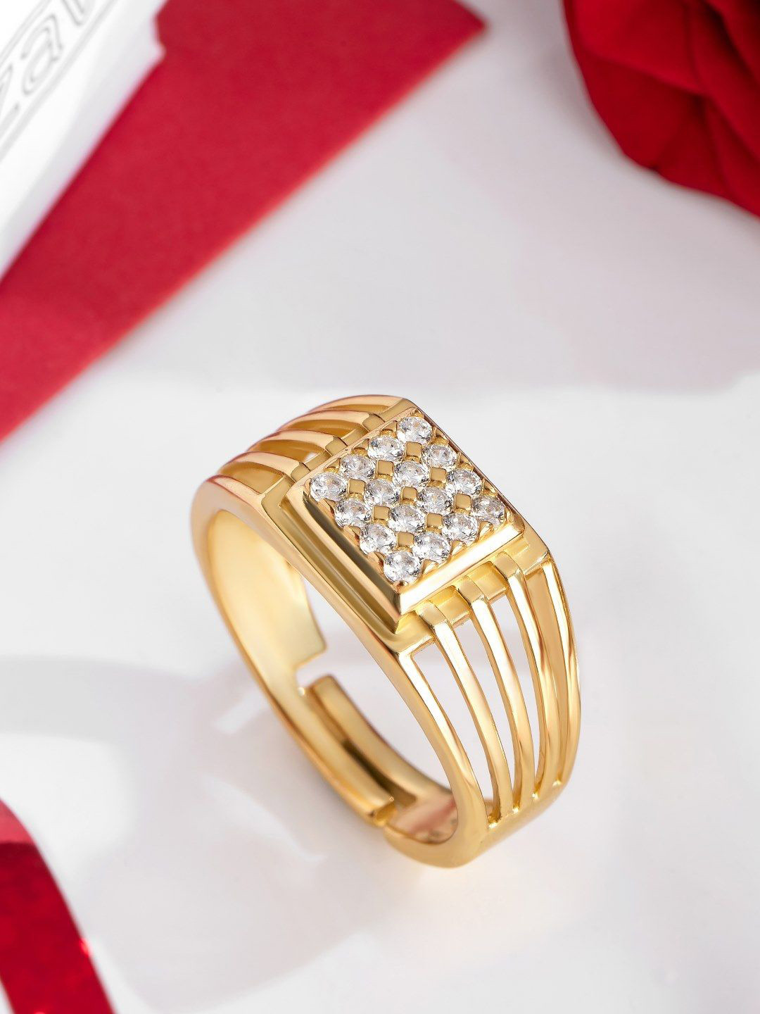 Zavya Men 925 Sterling Silver Cubic Zirconia-Studded Adjustable 1 Micron Ring