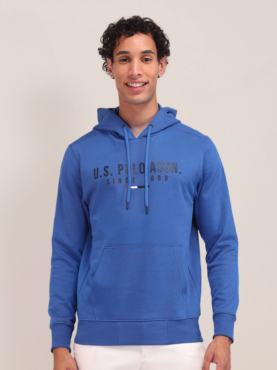 U.S. Polo Assn. Men Brand Logo Printed Long Sleeves Hooded Pullover Sweatshirt