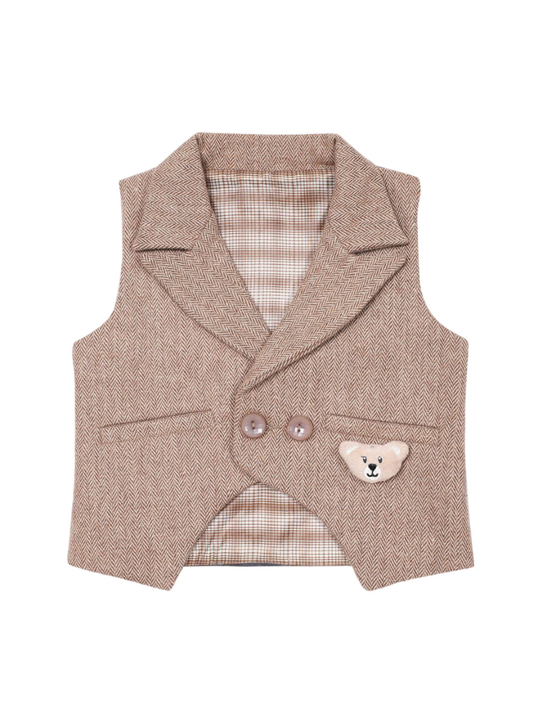 HOUSE OF VEDAS Kids Woven Design Lapel Collar Slim-Fit Waistcoat