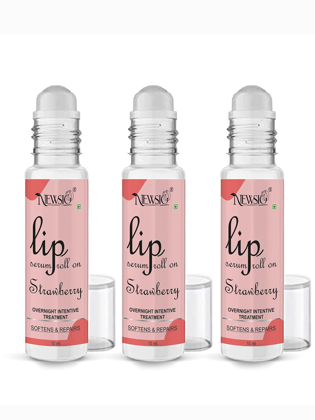 Newsio Set of 3 Roll On Lip Serum for Softening & Repair 10 ml each - Strawberry