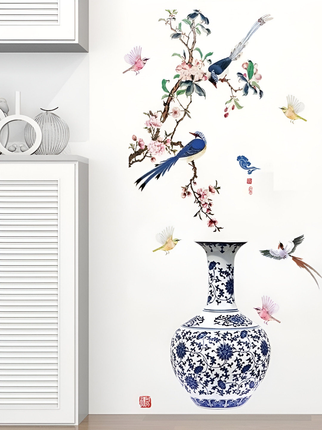 Asian royal White & Blue Floral Printed Self-Adhesive Decals and Stickers