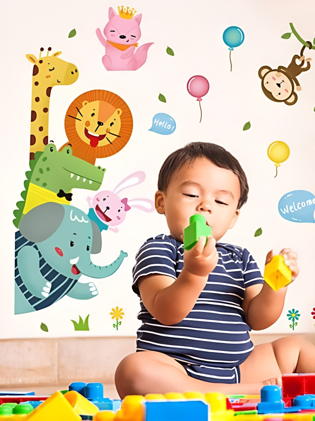 Asian royal Green & Blue Birds and Animals Self Adhesive Wall Sticker