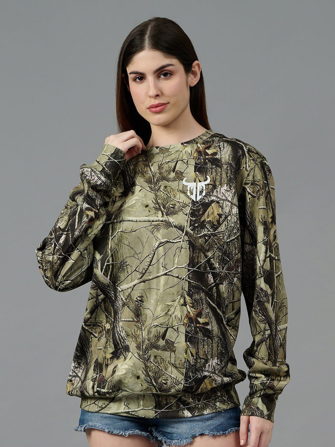 GO DEVIL Women Printed Woolen Winter Sweatshirt