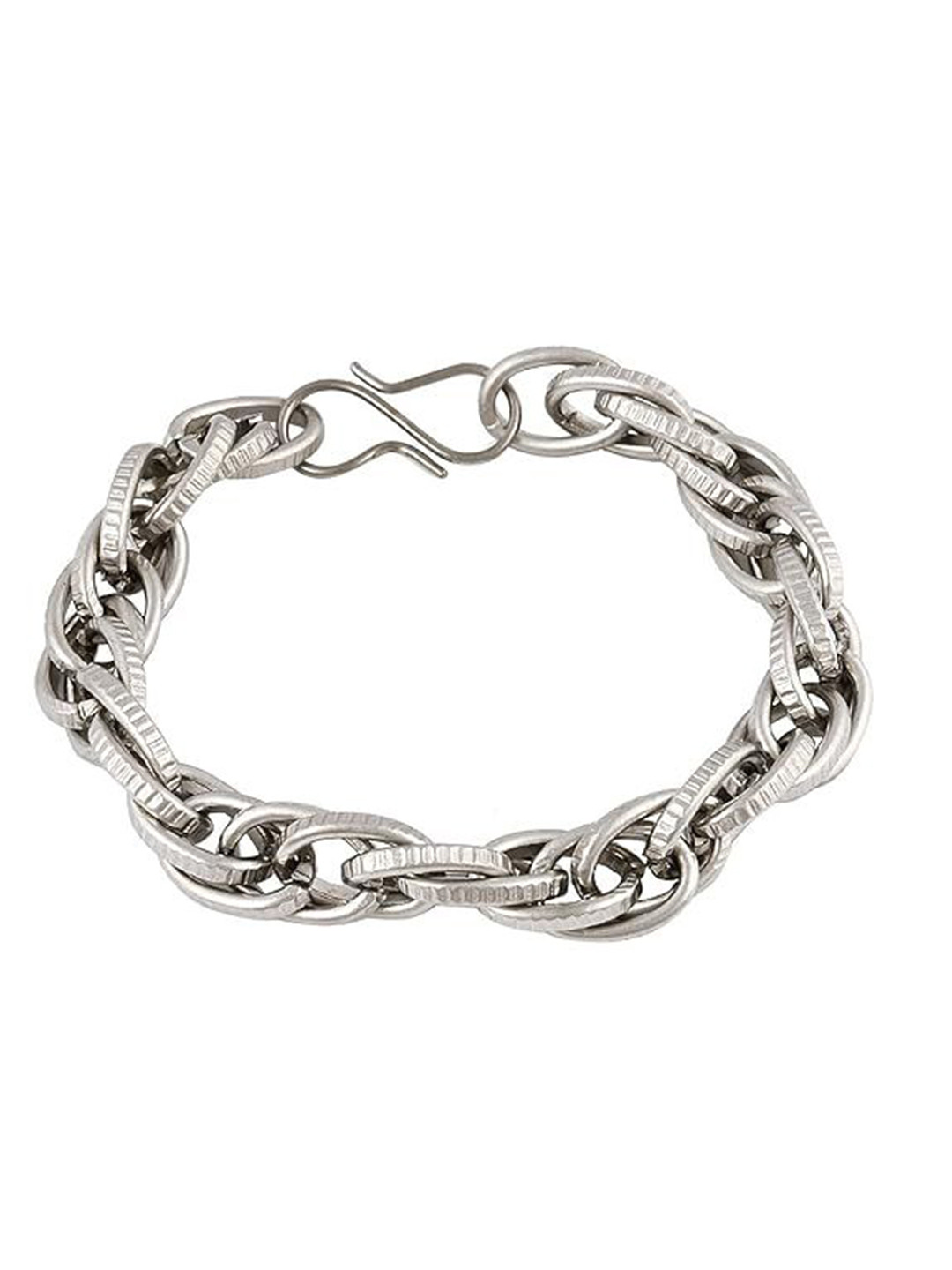 MEMOIR Men Silver-Plated Stainless Steel Super Grooved Oval Interlink Link bracelet