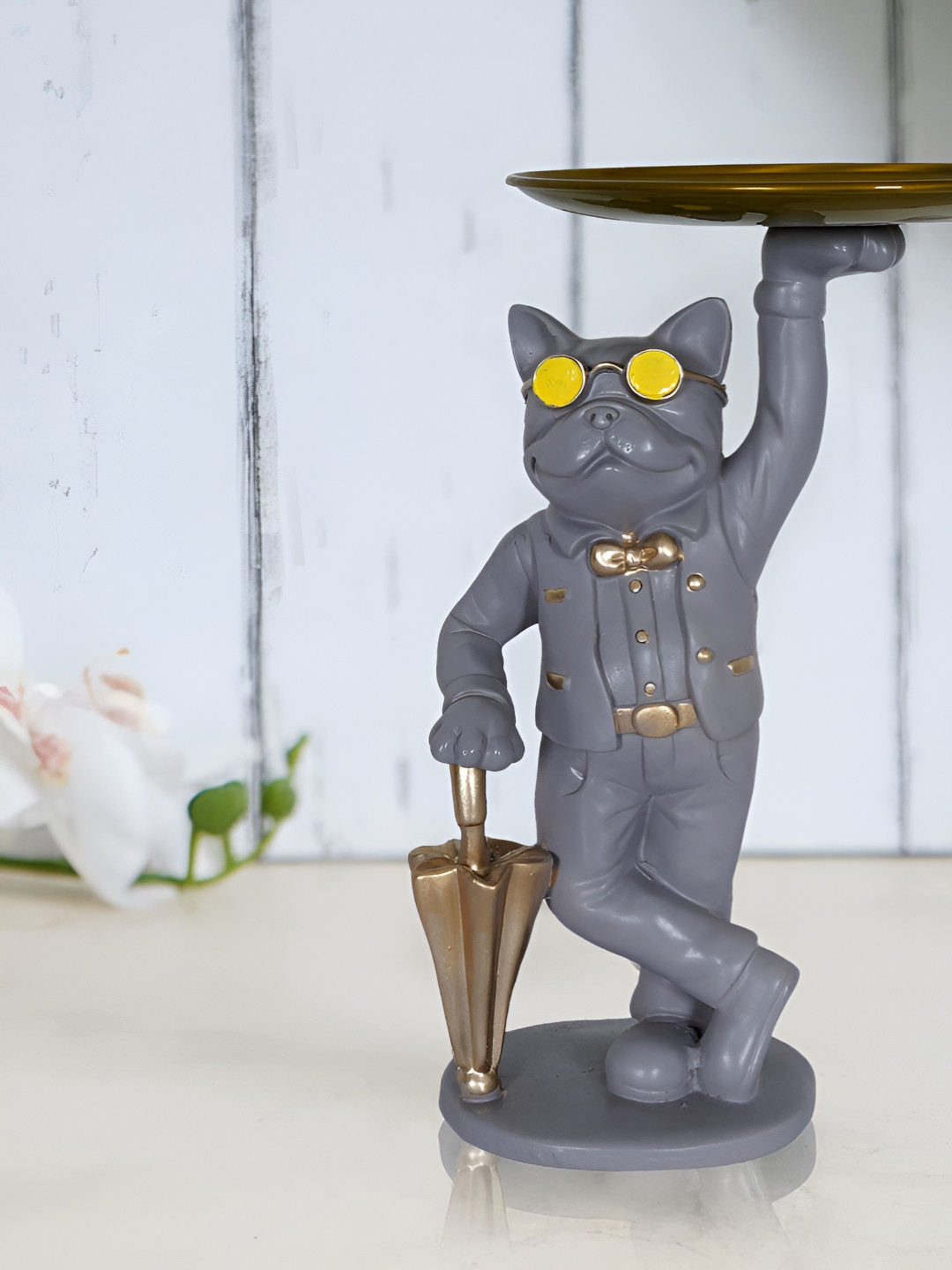 Zart Grey Polyresin Matte Living Room Medium Showpiece - 5.6 Inches