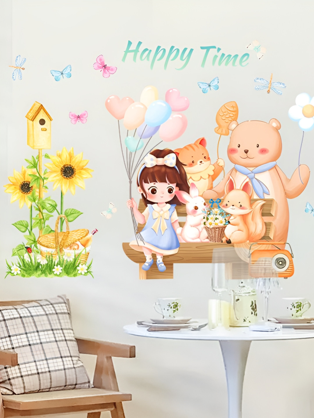 Asian royal Pink & Blue Floral With Girl & Bear Printed Self Adhesive Decals and Stickers