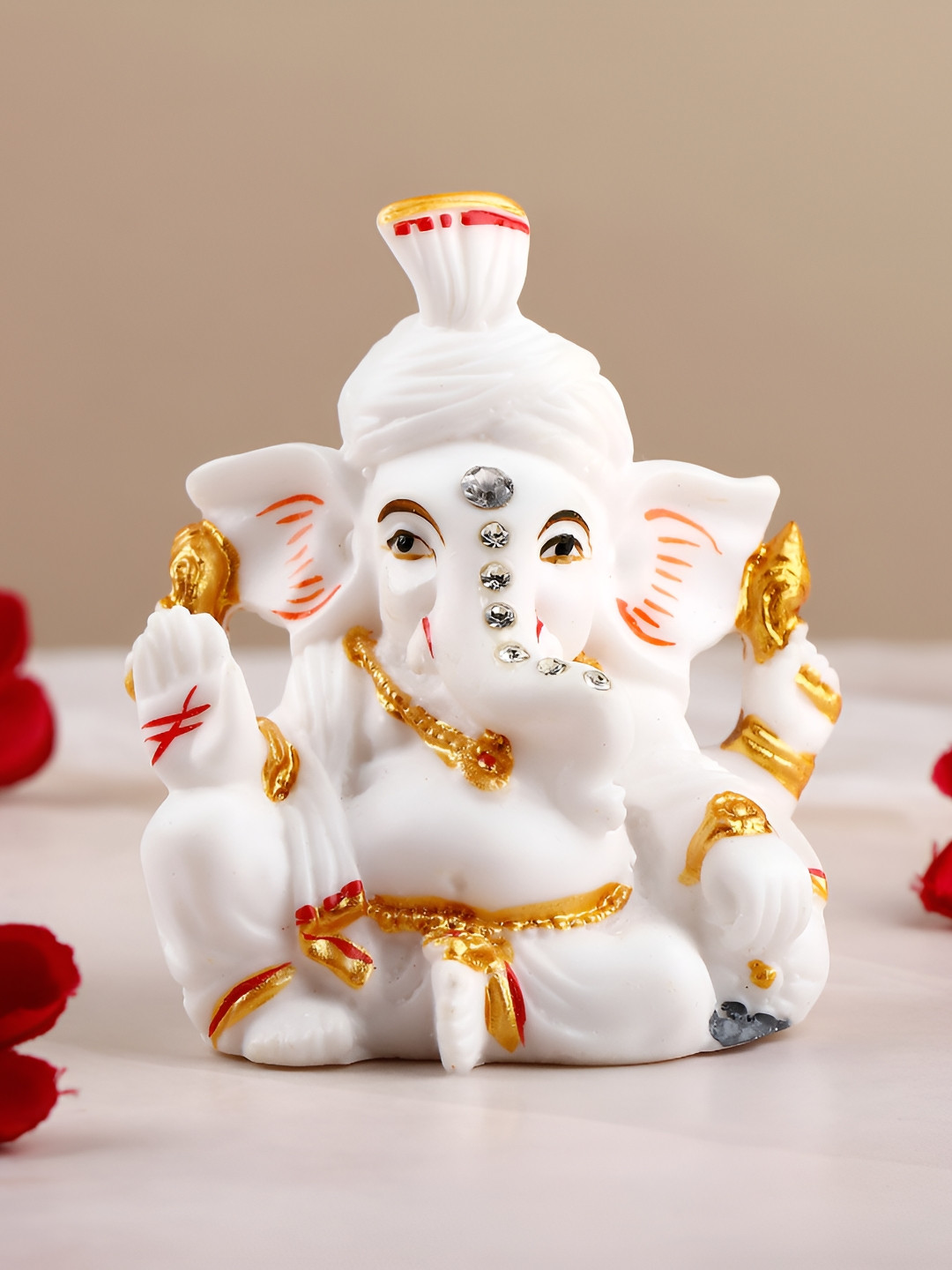 Archies Sacred Ganesha White Polyresin Glossy Prayer Room Small Showpiece - 3.9 Inches