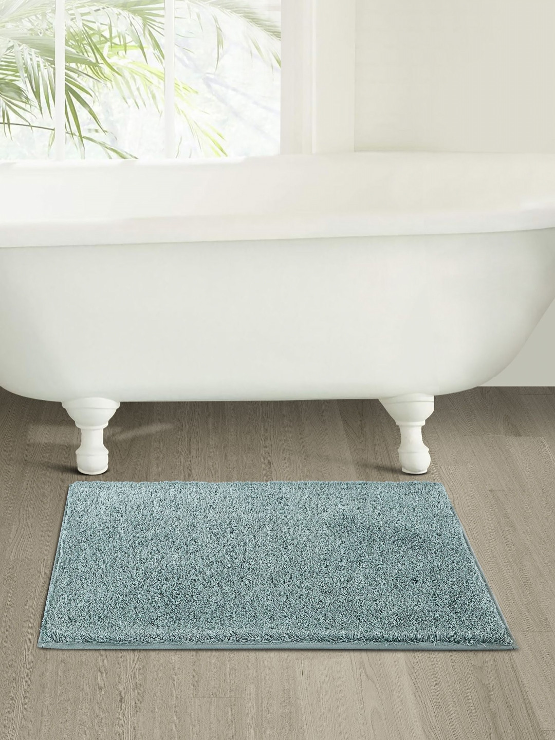 OBSESSIONS Green & White Textured 2400 GSM Anti-Skid Bath Rug