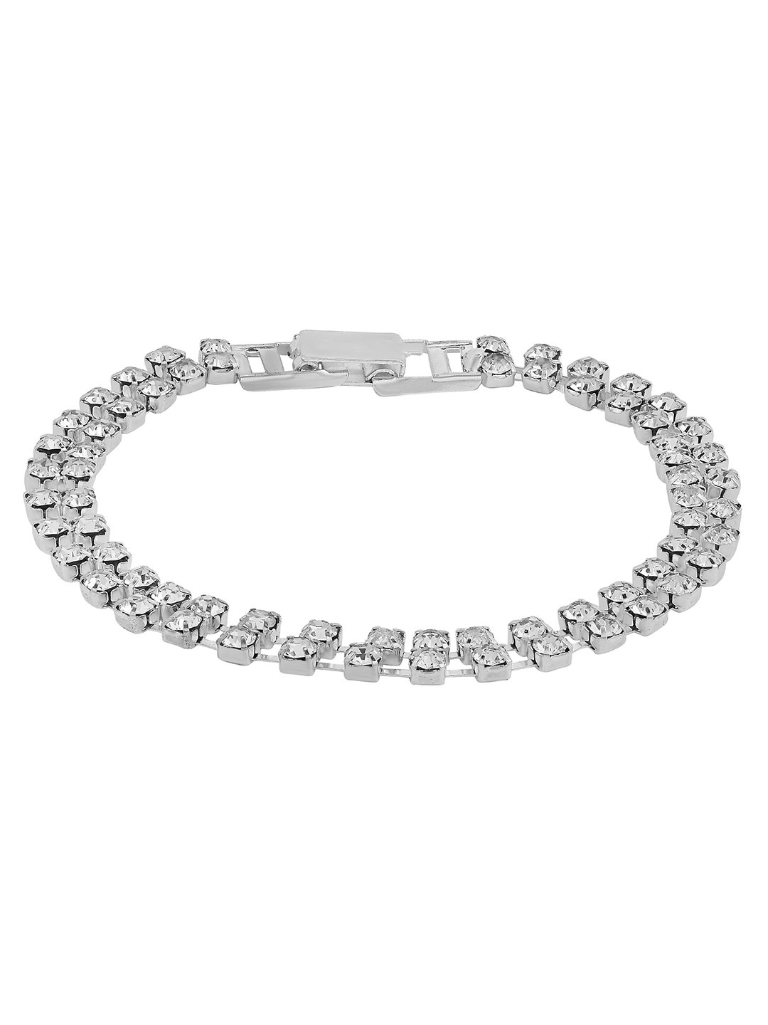 MEMOIR Silver-Plated Stone Studded Double Strand Light Sleek and Stylish Link Bracelet