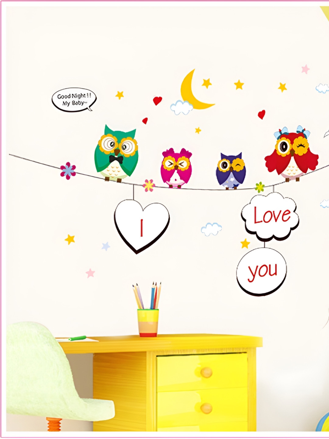 Asian royal Red & Green Owls Printed Wall Sticker