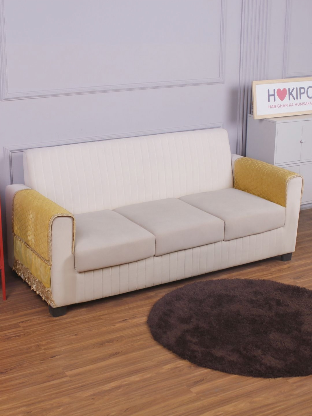 HOKIPO Mustard 2 Pieces Velvet Sofa Armrest Covers