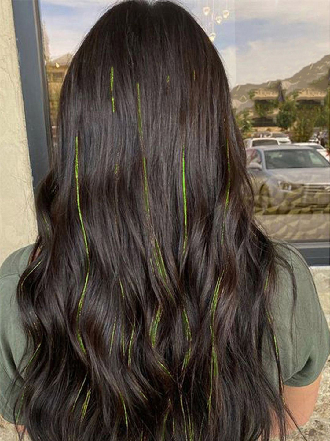 Secret Lives Set Of 12 Clip In Coloured Strand Hair Extensions 24 Inch - Green
