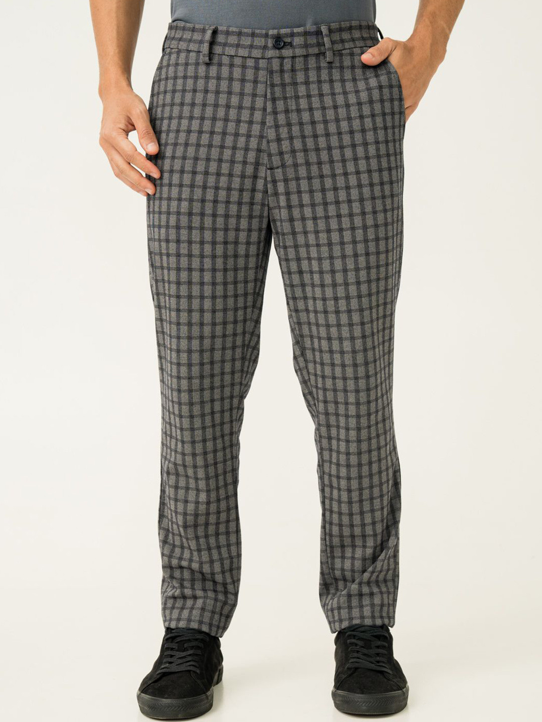 The Pant Project Crow Black Checks Slim-Fit Wrinkle-Free Power-Stretch Knitted Trousers