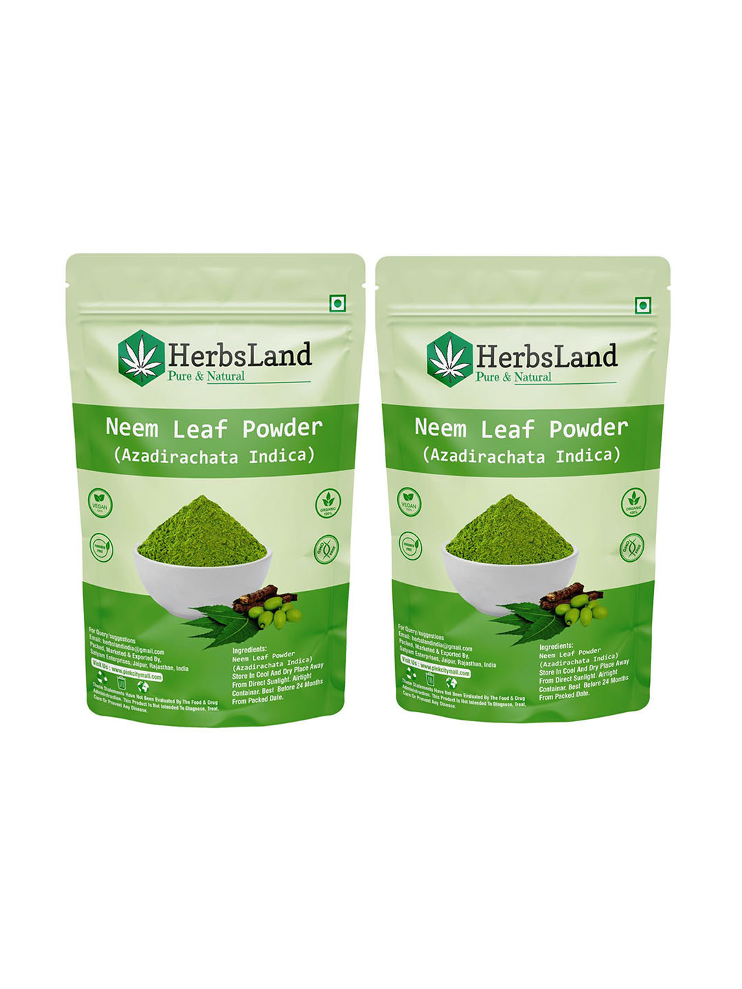 HerbsLand Set of 2 Pure & Natural Neem Leaf Powder Face Mask - 50 g each