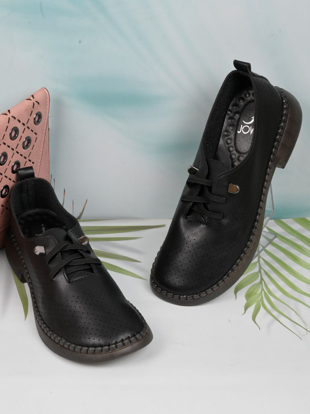 Jove Women Perforations Lace-Up Loafers