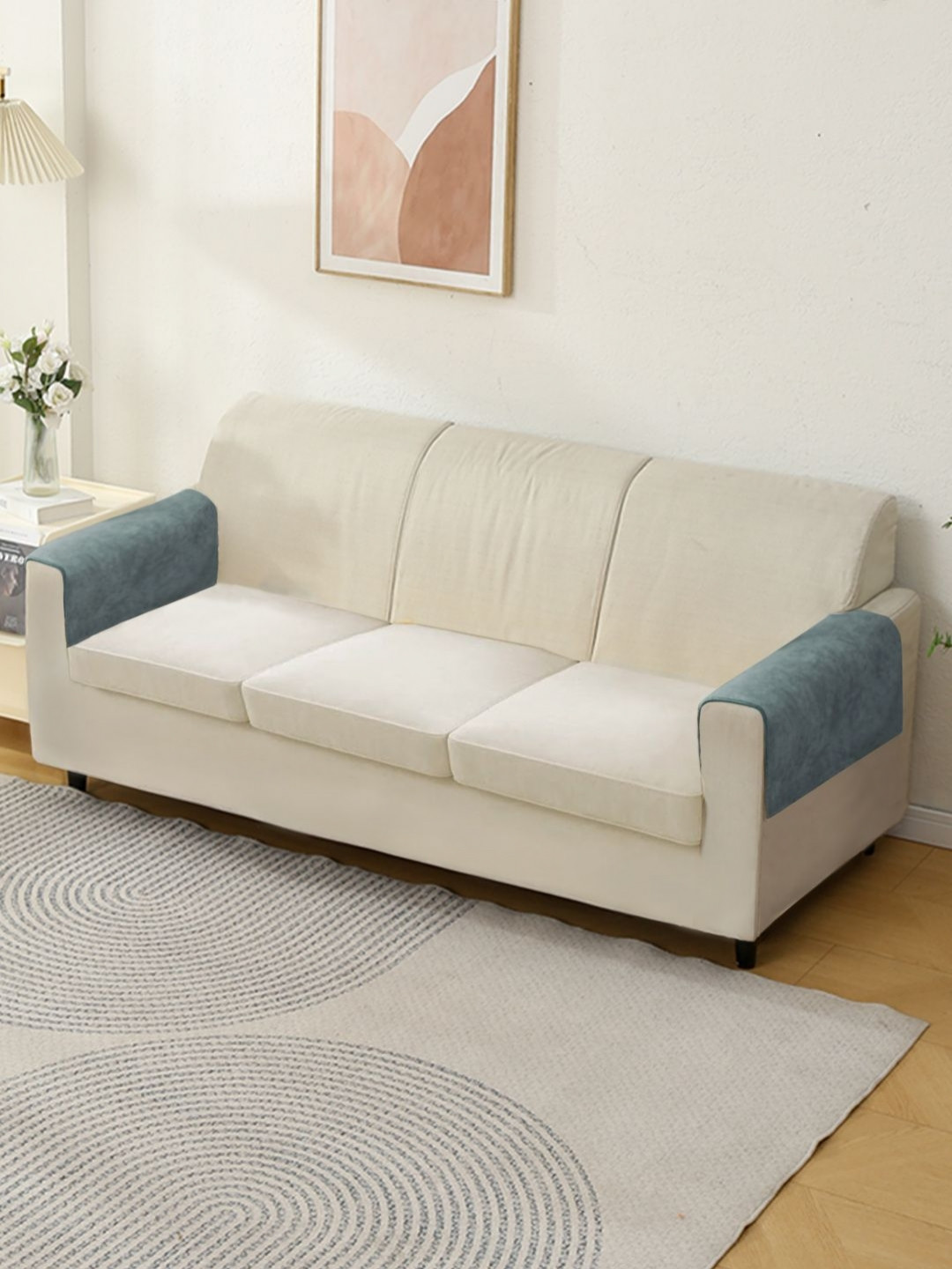 HOKIPO Grey 2 Pieces Chenille 3-Seater Armrest Covers