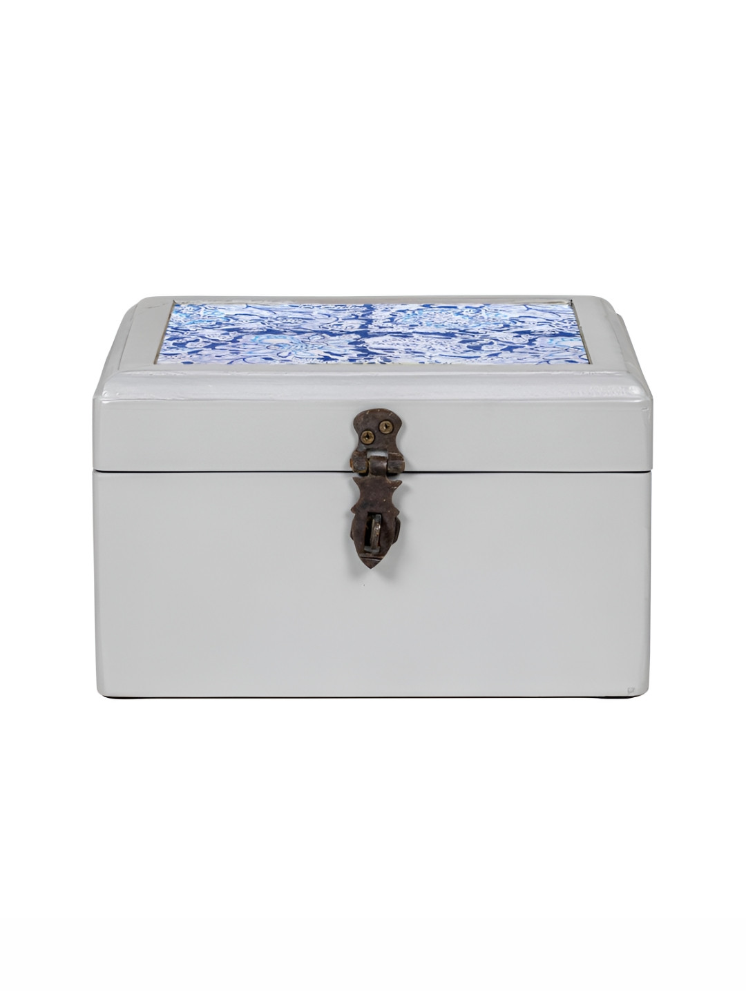 Contrast Living Blue and White Floral Printed Wooden Regular Jewellery Organiser