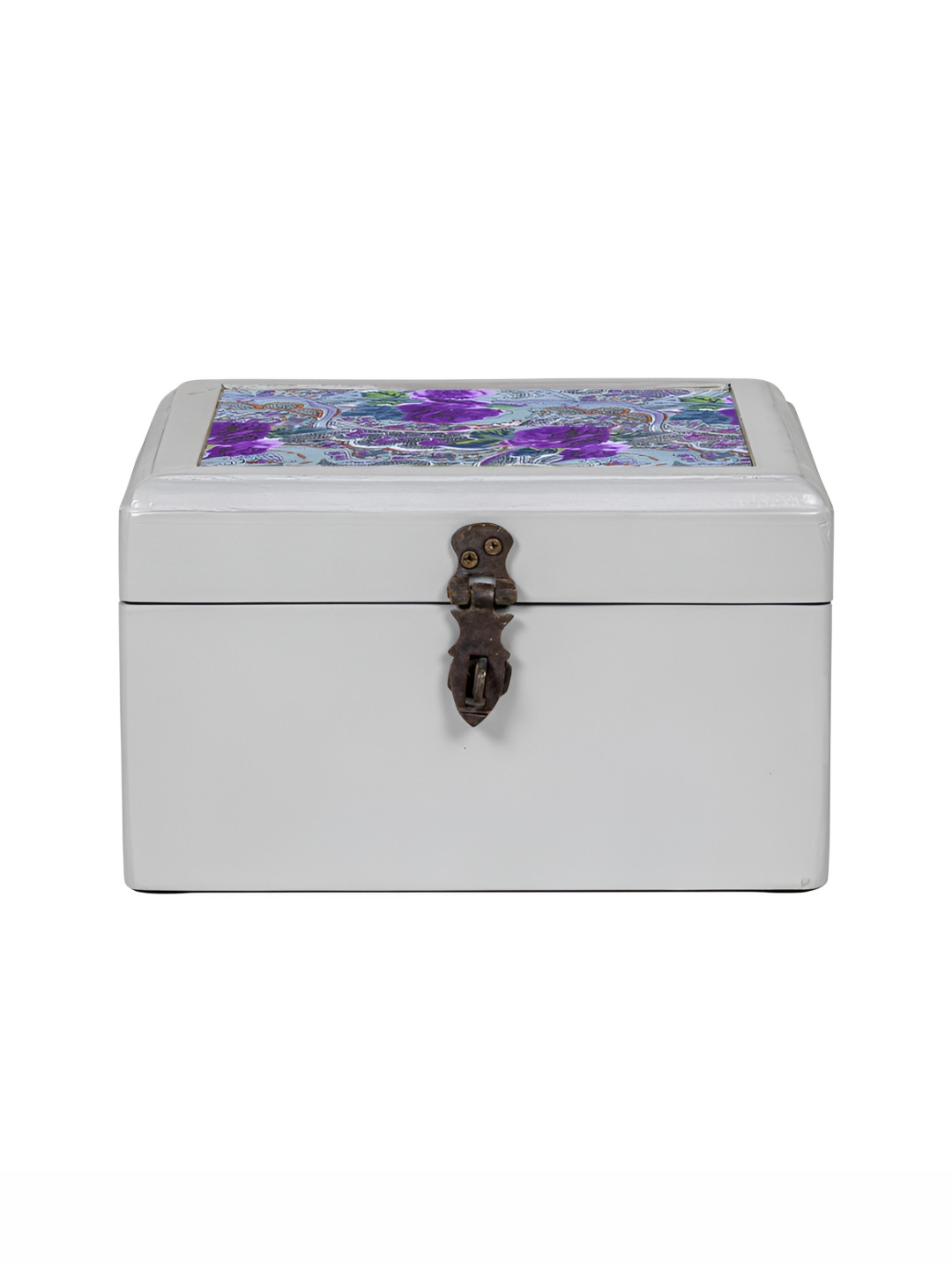 Contrast Living Grey and Purple Floral Printed Wooden Regular Jewellery Organiser