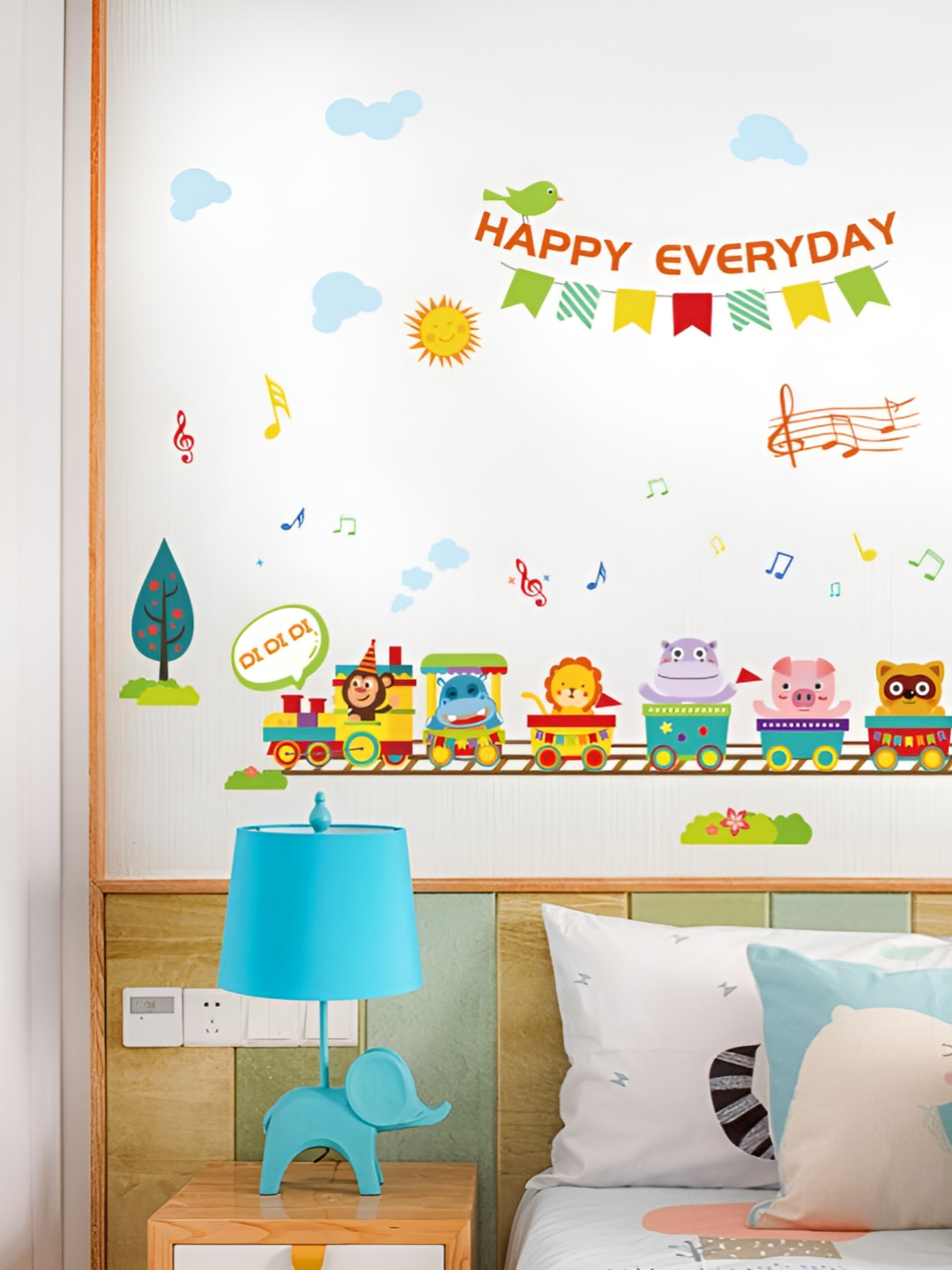 Asian royal Green & Red Birds and Animals Printed Self Adhesive Wall Sticker