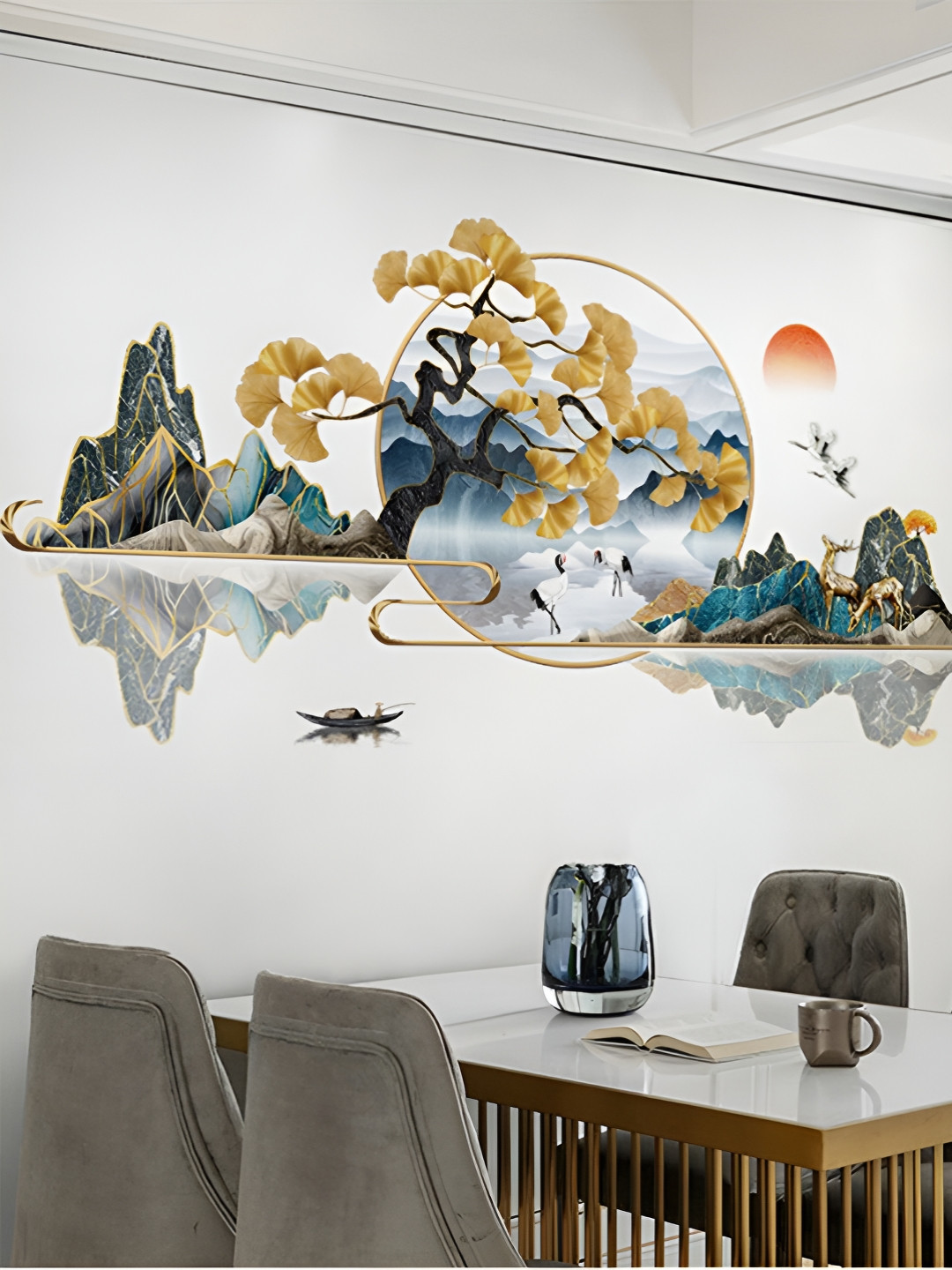 Asian royal Brown & Blue Printed Anti-Oil Wall Sticker