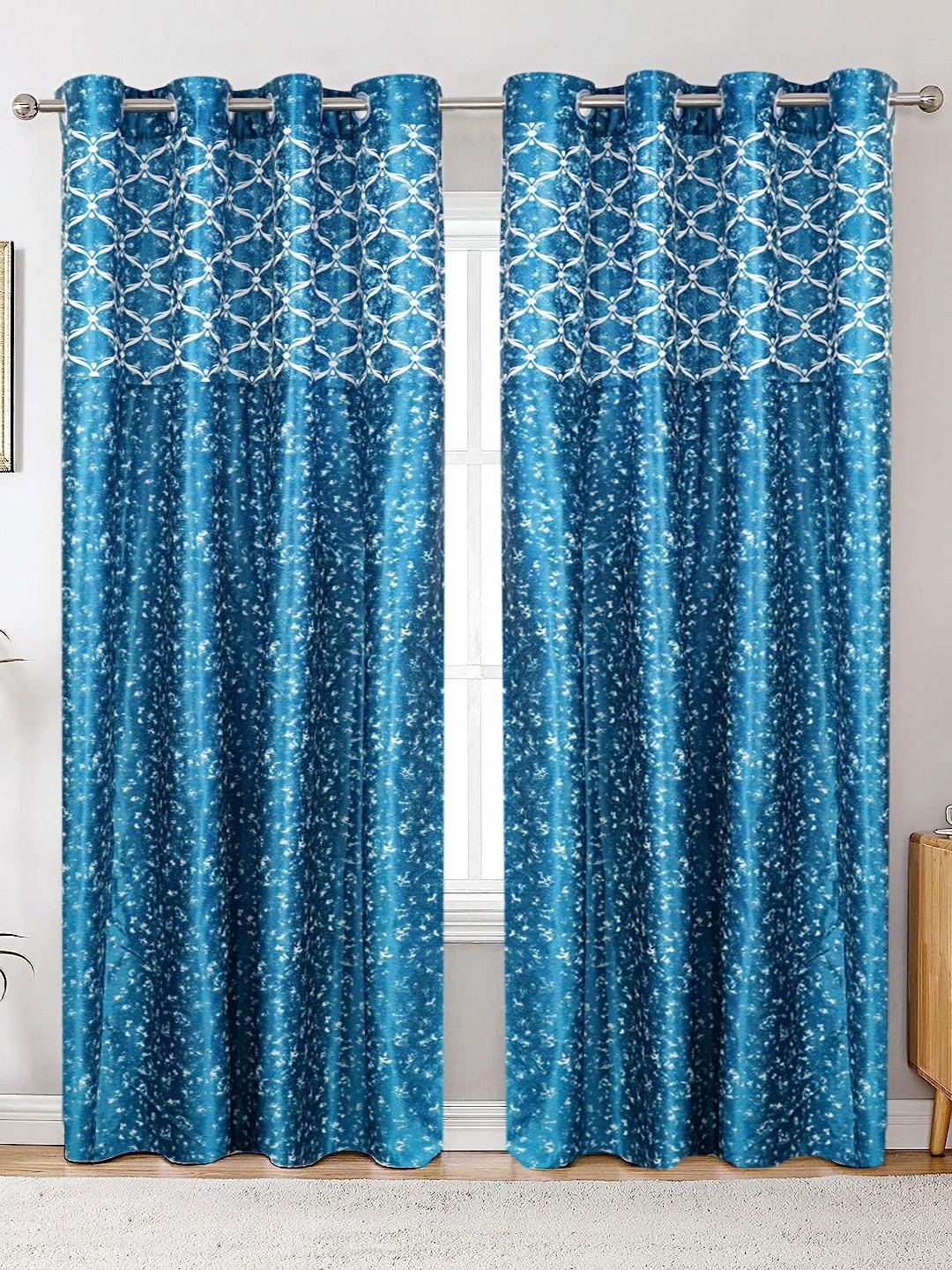 Winnsun Blue & White 2 Pieces Geometric Printed Door Curtains