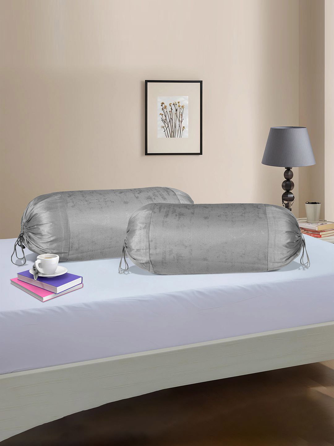 Kuber Industries Grey 2 Pieces Cylindrical Bolster Covers