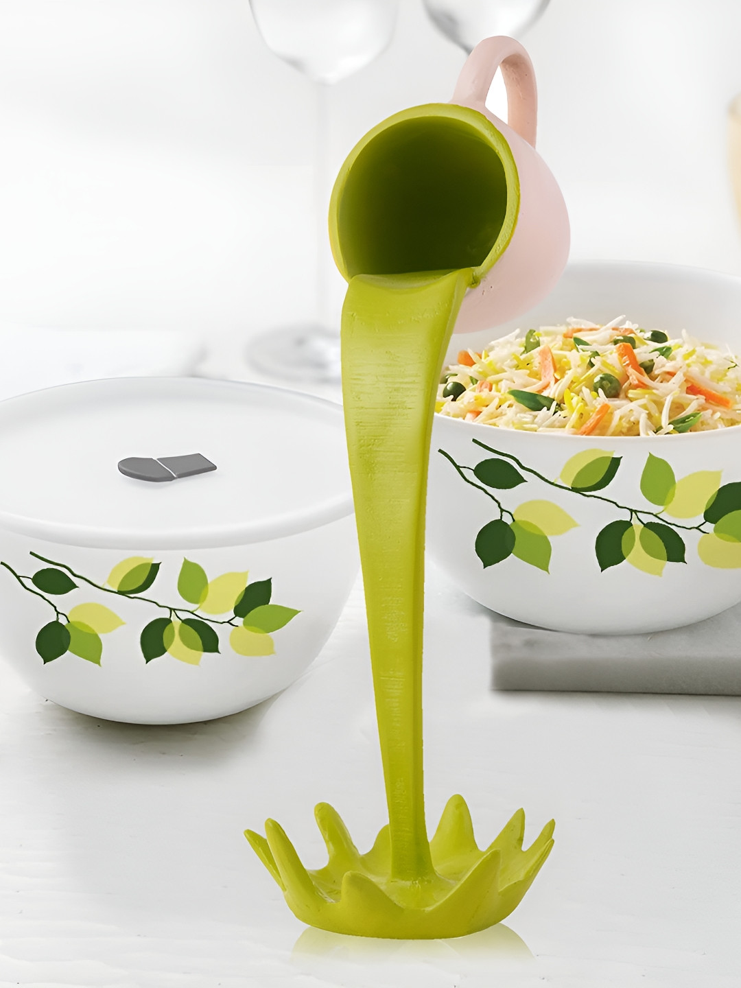 Zart Green Polyresin Glossy Kitchen Medium Showpiece - 5.8 Inches