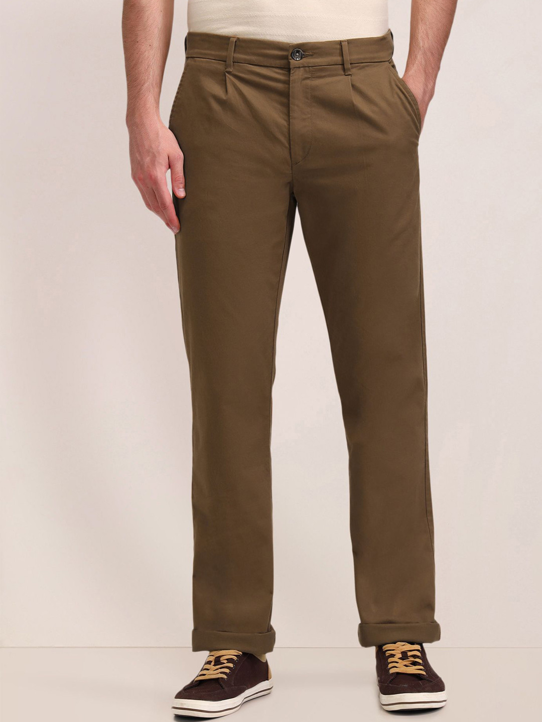 U.S. Polo Assn. Men Cotton Bruce Straight Fit Pleated Chinos Trousers