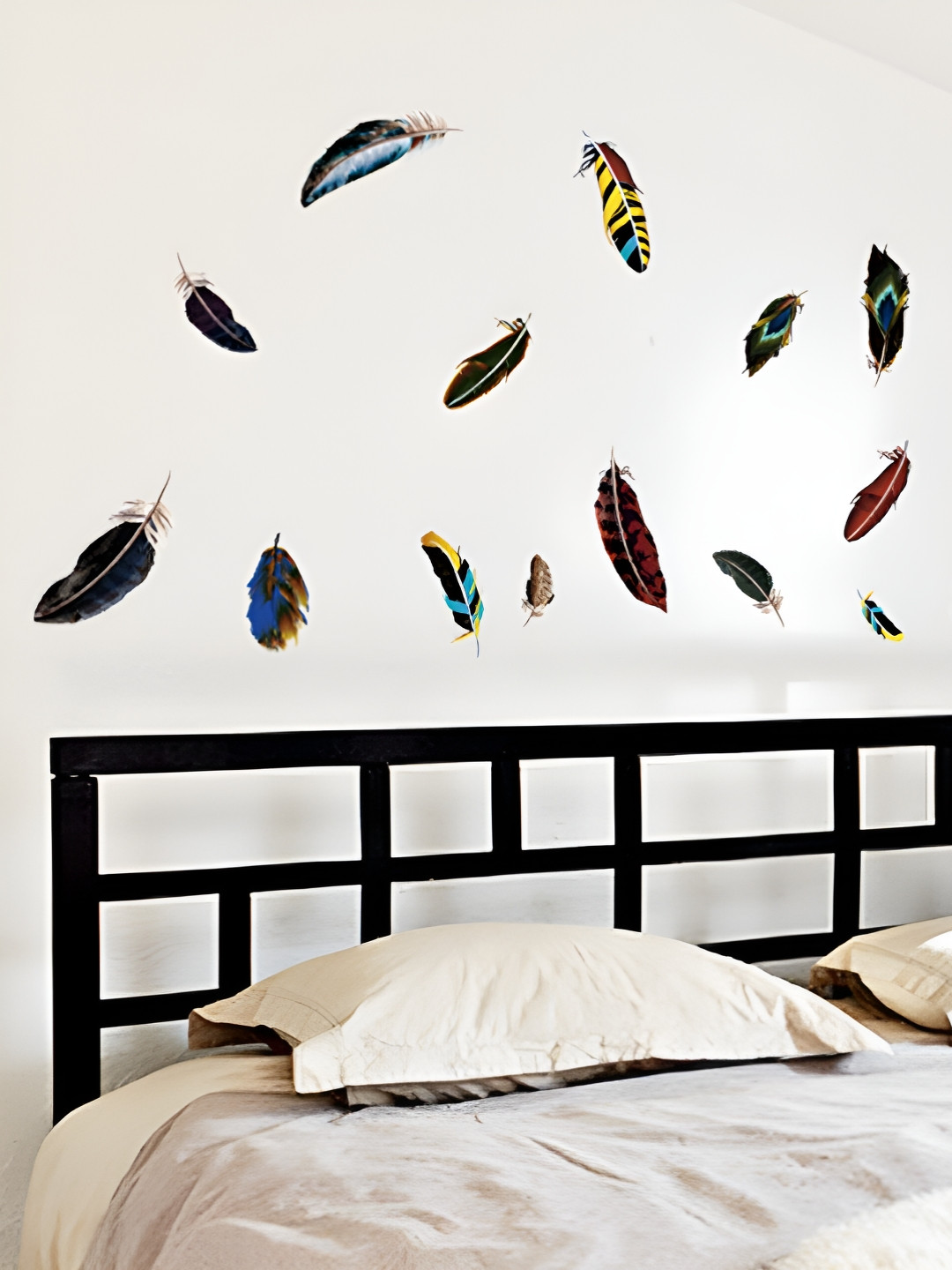 Asian royal Blue & Yellow Feathers Printed Waterproof Wall Sticker