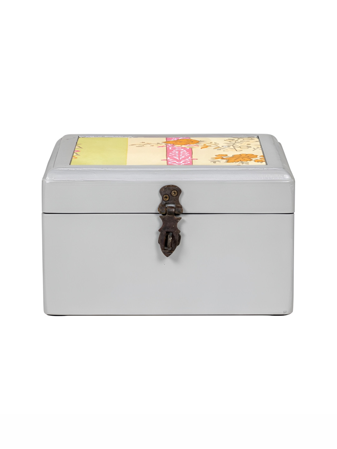 Contrast Living Grey and Yellow Striped Printed Wooden Regular Jewellery Organiser