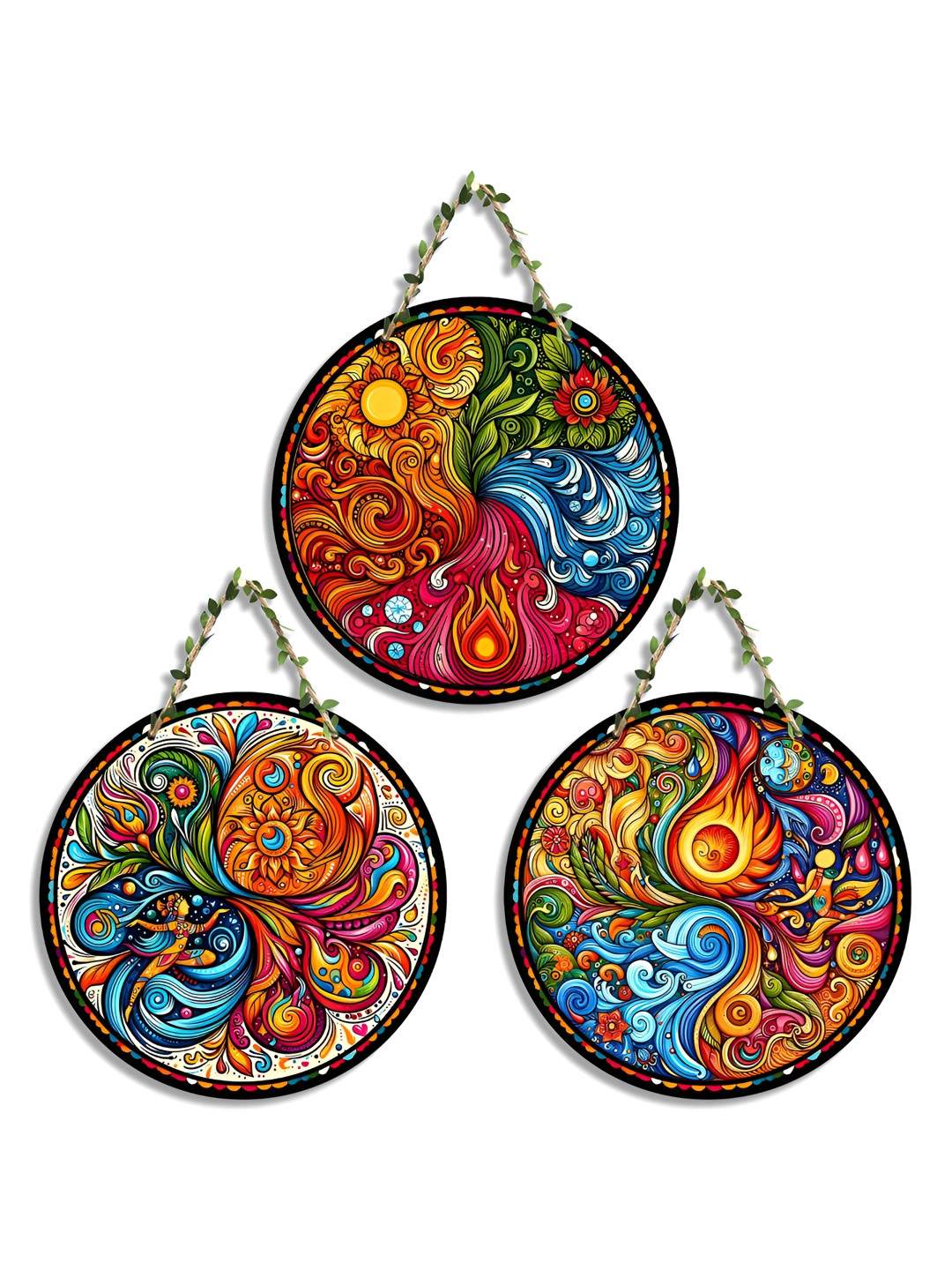 SEHAZ ARTWORKS Decorative Wood Glossy Hall 3Pcs Wall Hangings-7.9In