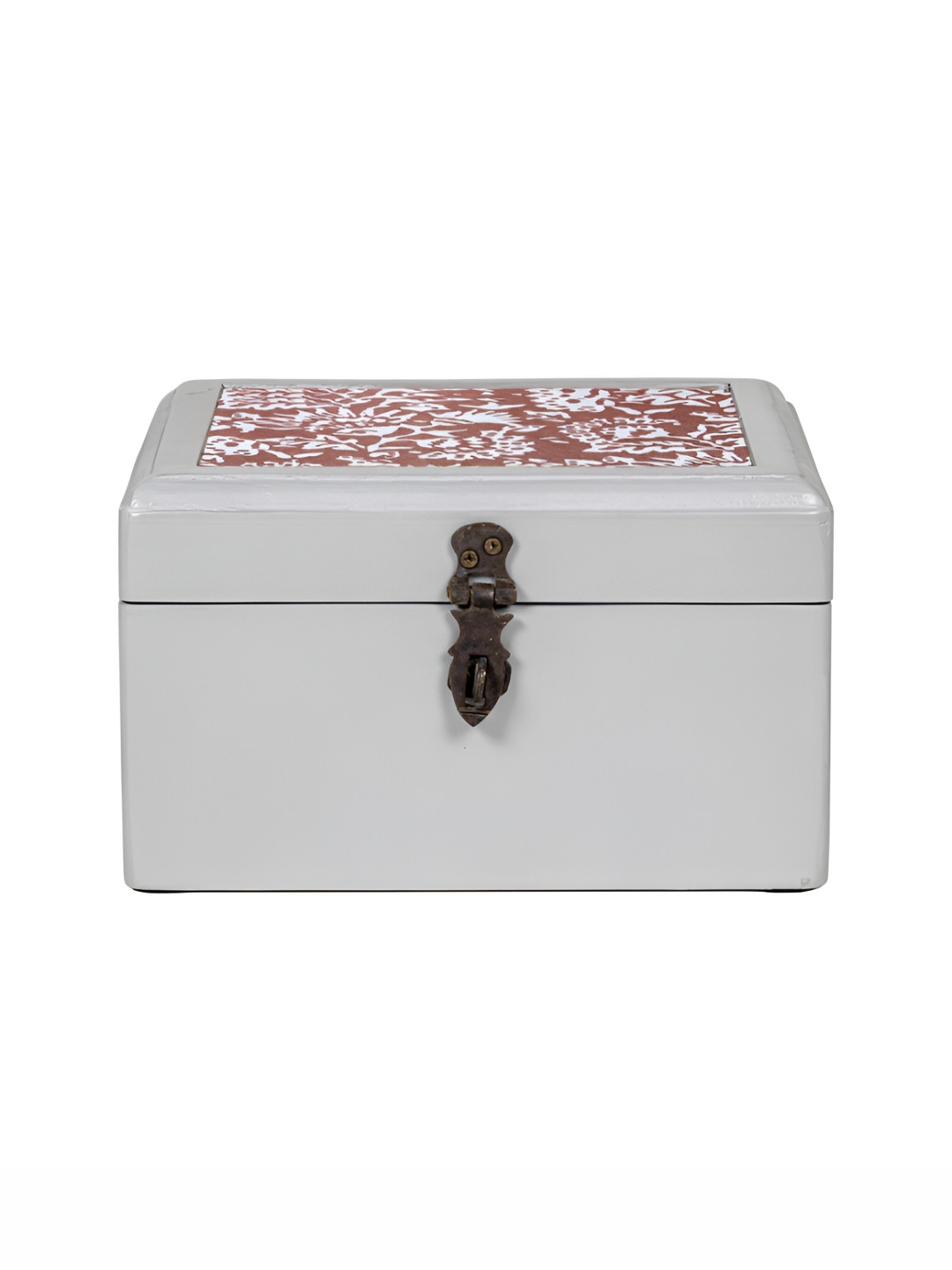 Contrast Living Brown and White Floral Printed Wooden Regular Jewellery Organiser