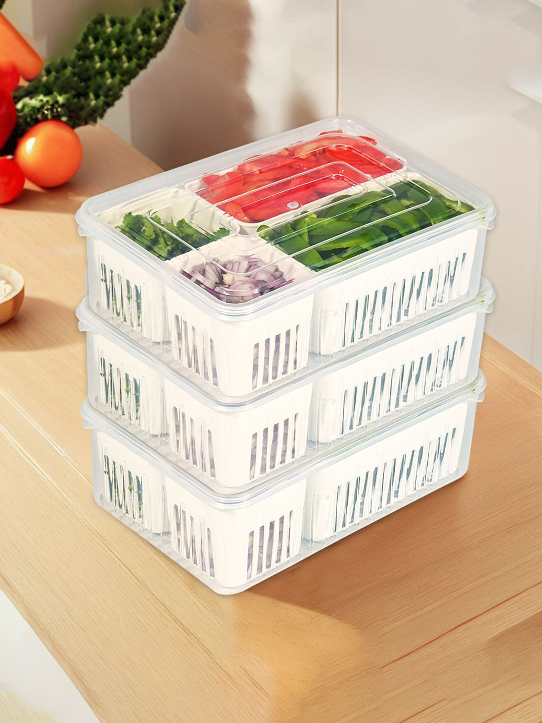 Kuber industries Transparent Plastic 3 Piece Screw Top Fridge Container